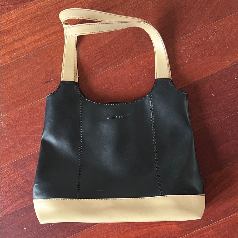 LIZ CLAIBORNE Black & Beige Medium Woman's Bucket Tote Purse Handbag
